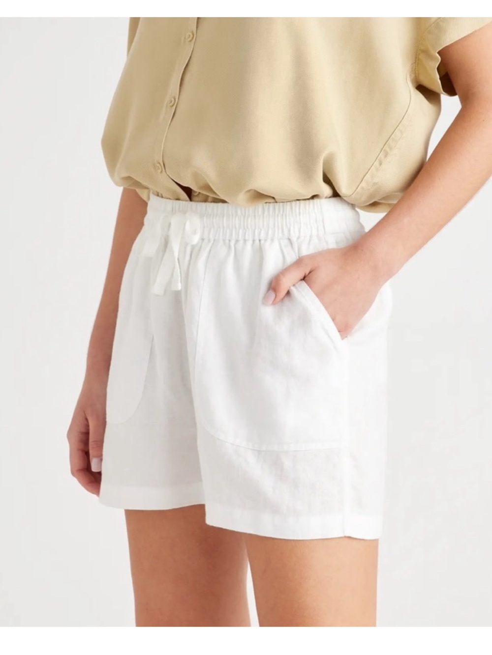 Quince White 100% European Linen Shorts Elastic Drawstring Pocket Size Small EUC - Picture 13 of 13